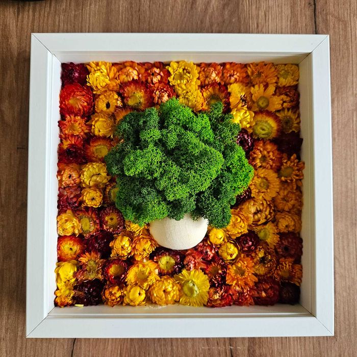Obraz z mchu i suszonych kwiatów, 25x25cm