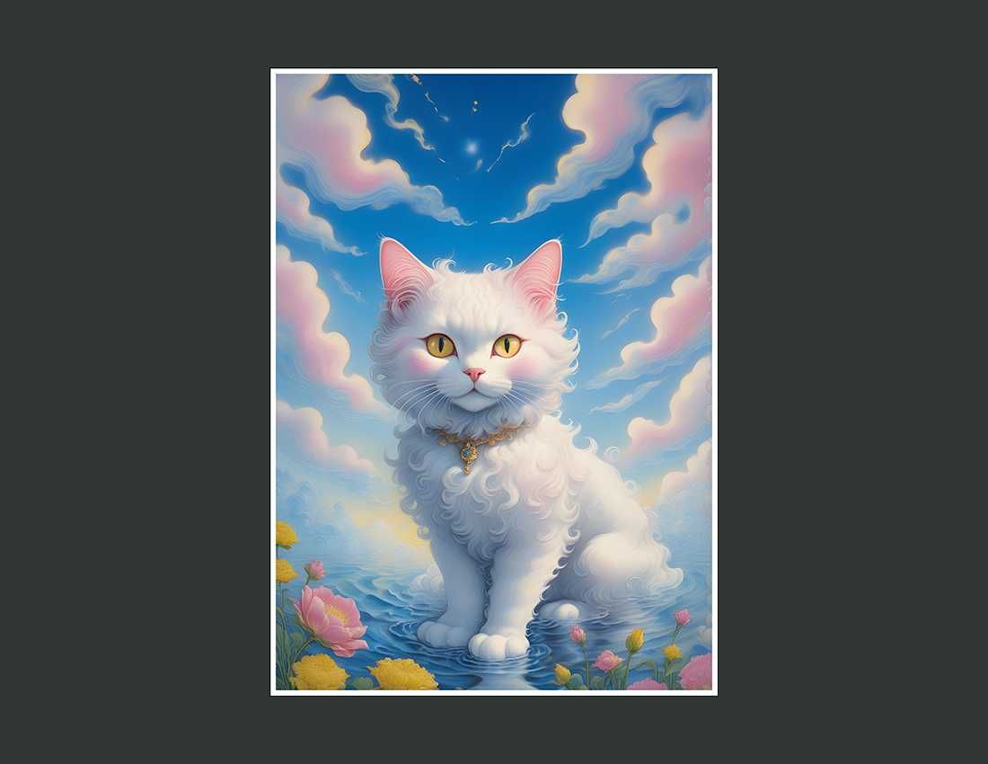 Plakat biały słodki kotek do pokoju dziecka 30x40cm