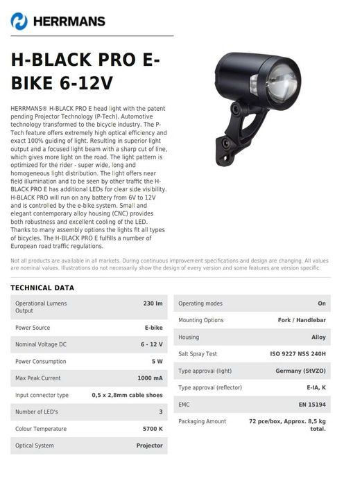 Lampka rowerowa E-bike H-Black pro