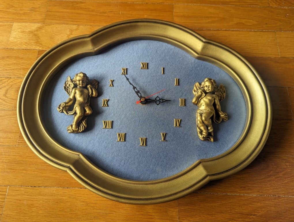Relógio parede vintage dourado com anjos