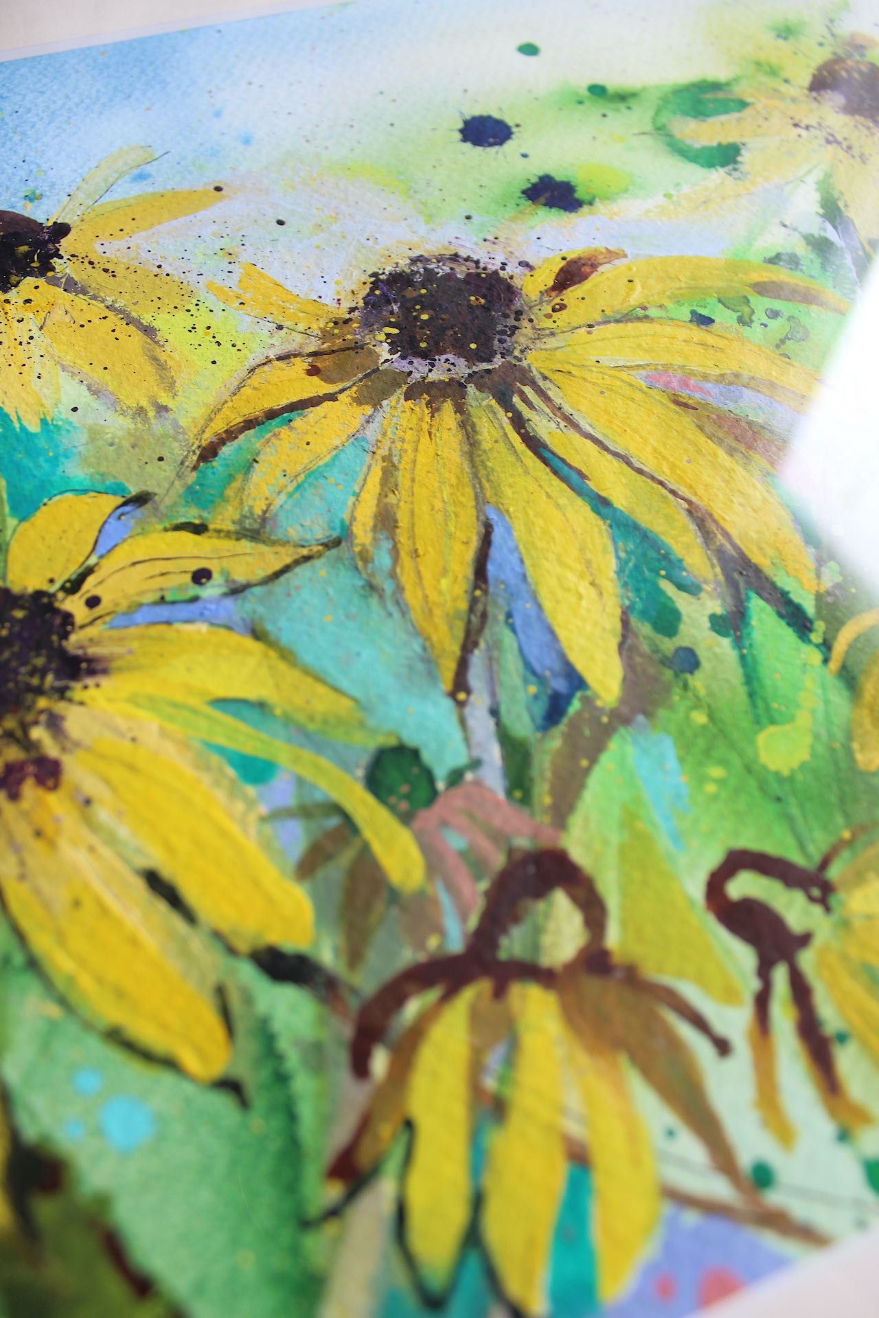 Obraz w ramie Akwarela Akryl Rudbekie Żółte kwiaty Malarstwo Sztuka