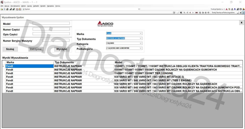 AGCO Epsilon KATALOG CZĘŚCI Massey Ferguson Fendt Schematy Instrukcje