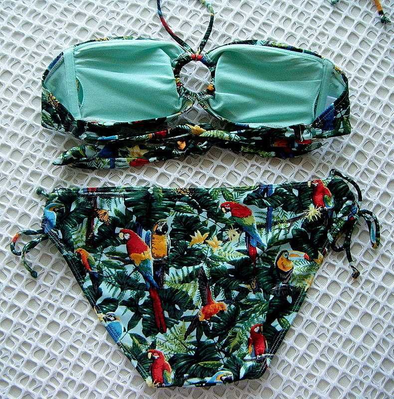 Bikini strój tropical print L 40 80 B 85 B push up paski kostium