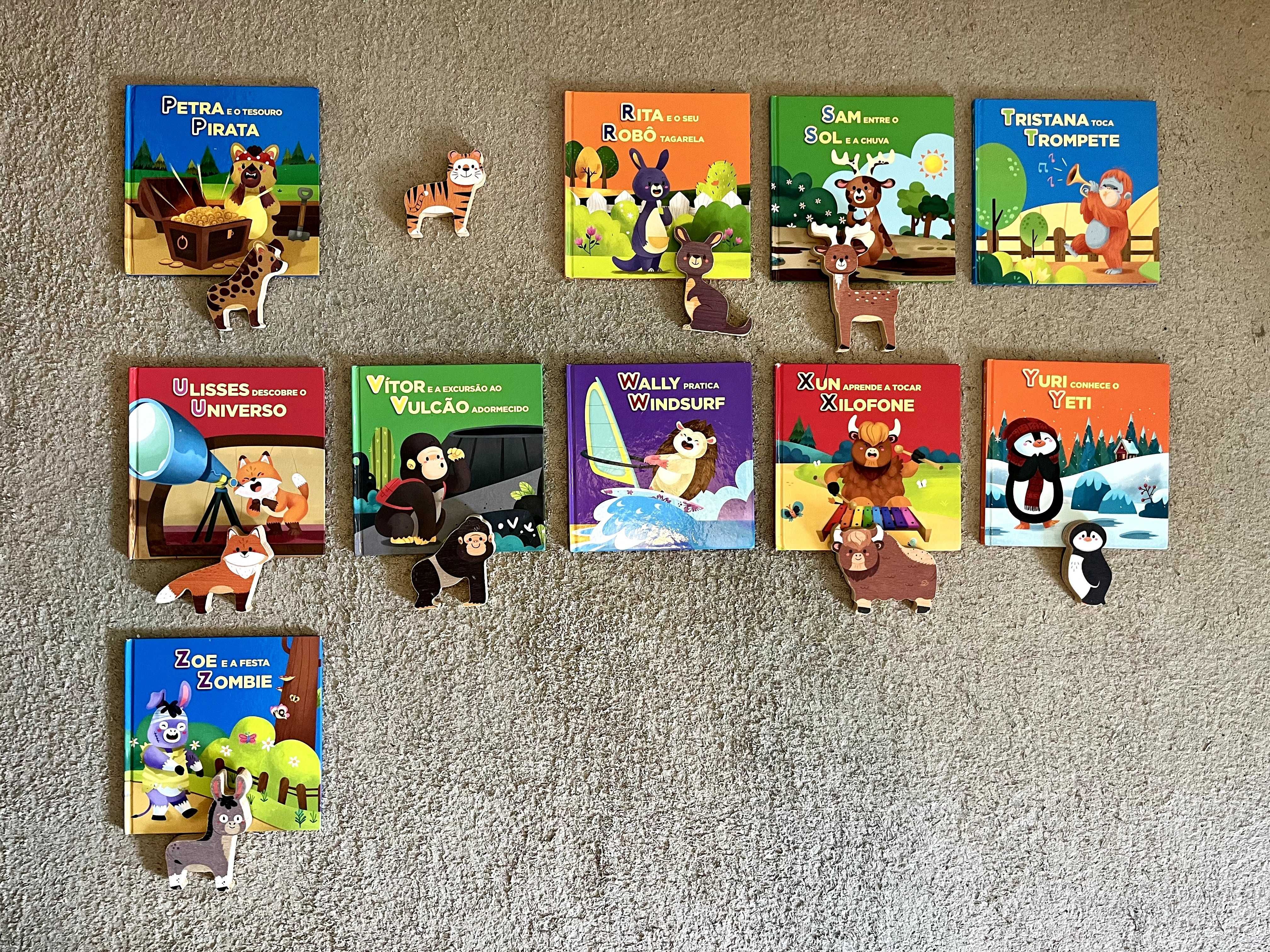 Livros Infantis (com Números, Letras e Animais em madeira).
