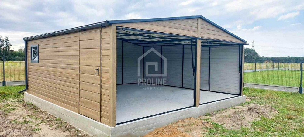 Garaż blaszany 6x 5,8m 2x brama drzwi okno rynny dach dwuspad PLG143