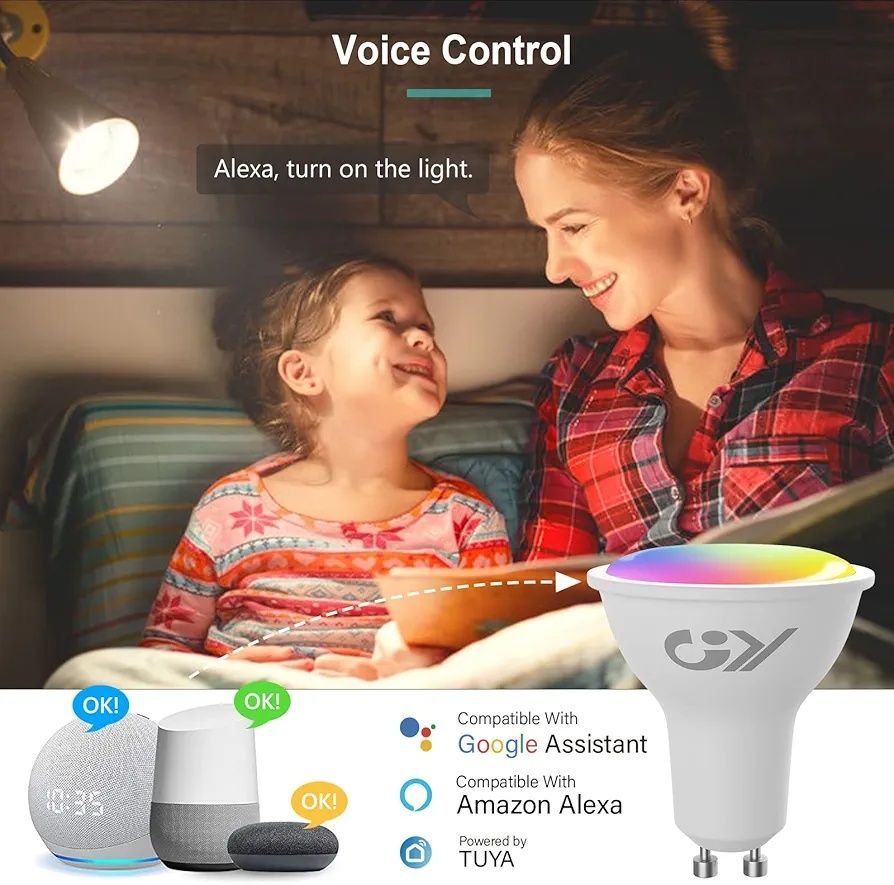 4 szt Żarówka Smart WIFIAlexa LEDGU10 7W,przyciemniane żarówki energoo