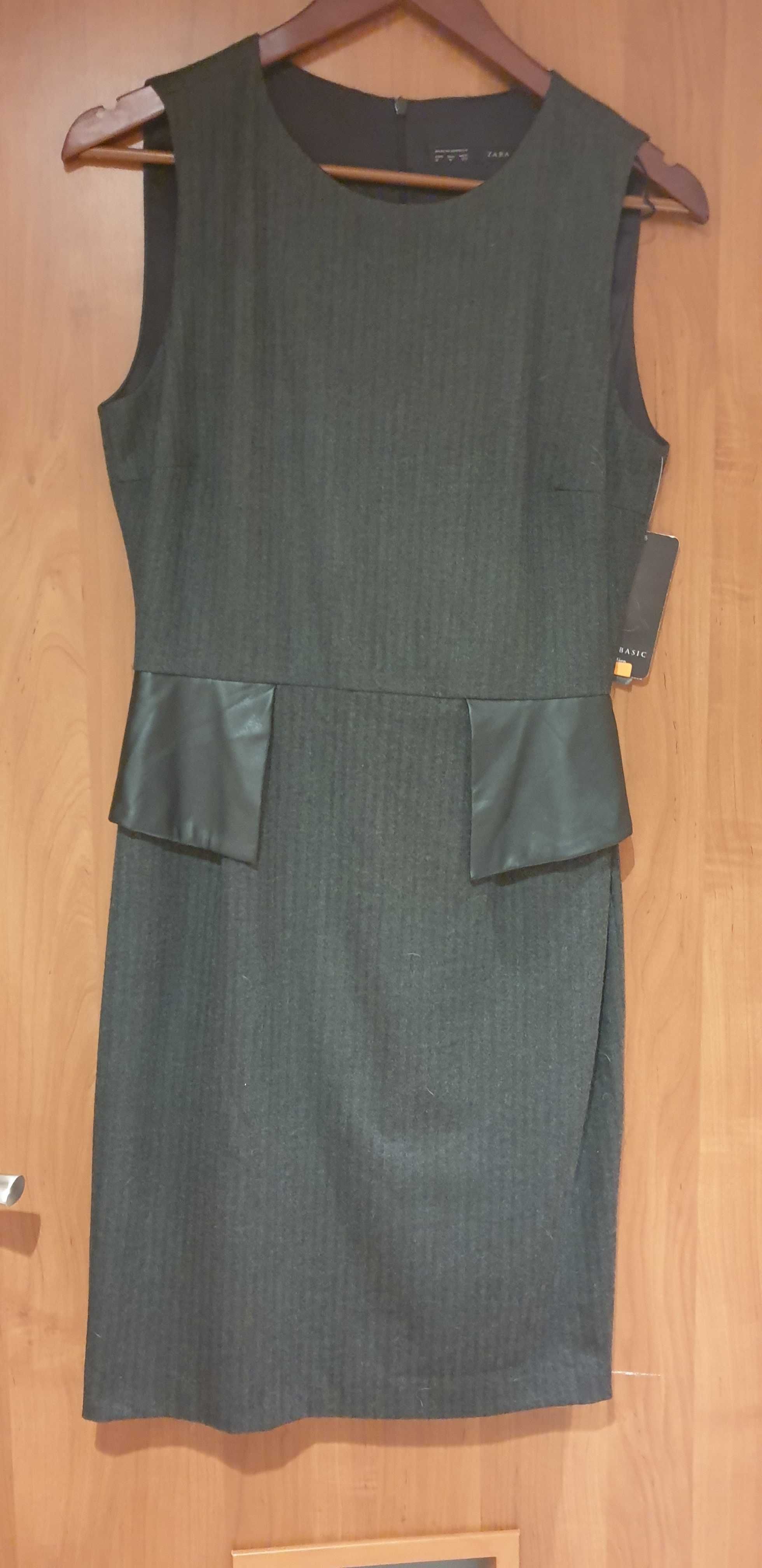 Платье ZARA с кожаной баскинкой, NEW, размер M (38)