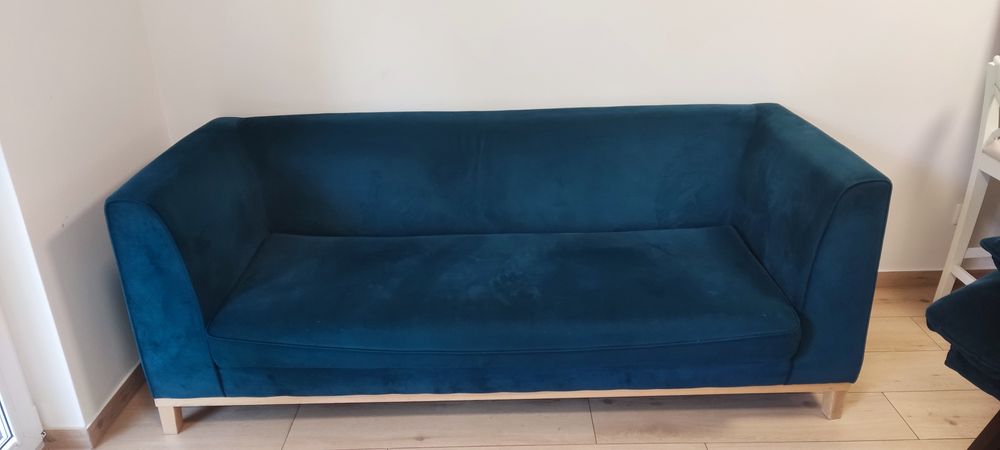 Sofa welurowa butelkowa zieleń – 200 cm, stan bardzo dobry, Polska