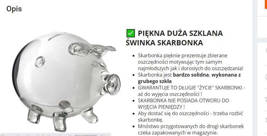 Szklana Świnka skarbonka