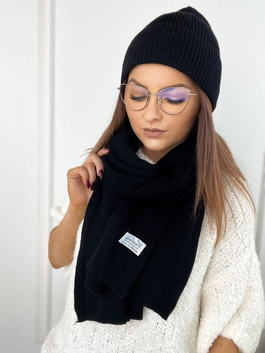 Czarny komplet kaszmirowy czapka i szalik Cashmere