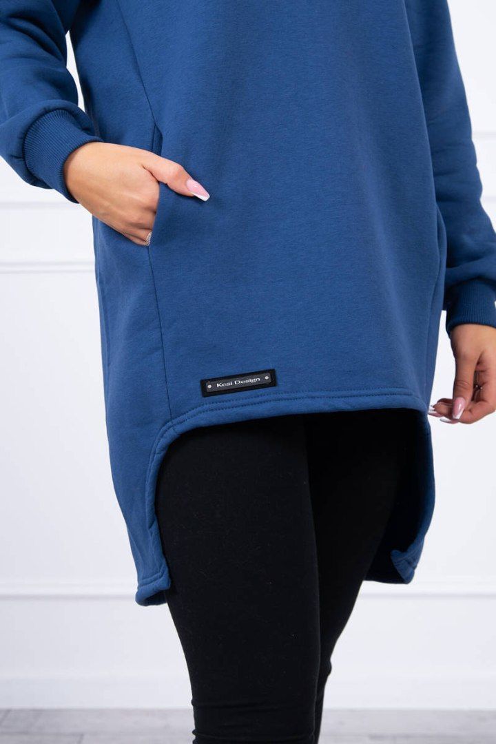 Bluza ocieplana jeansowa z kapturem, asymetryczna