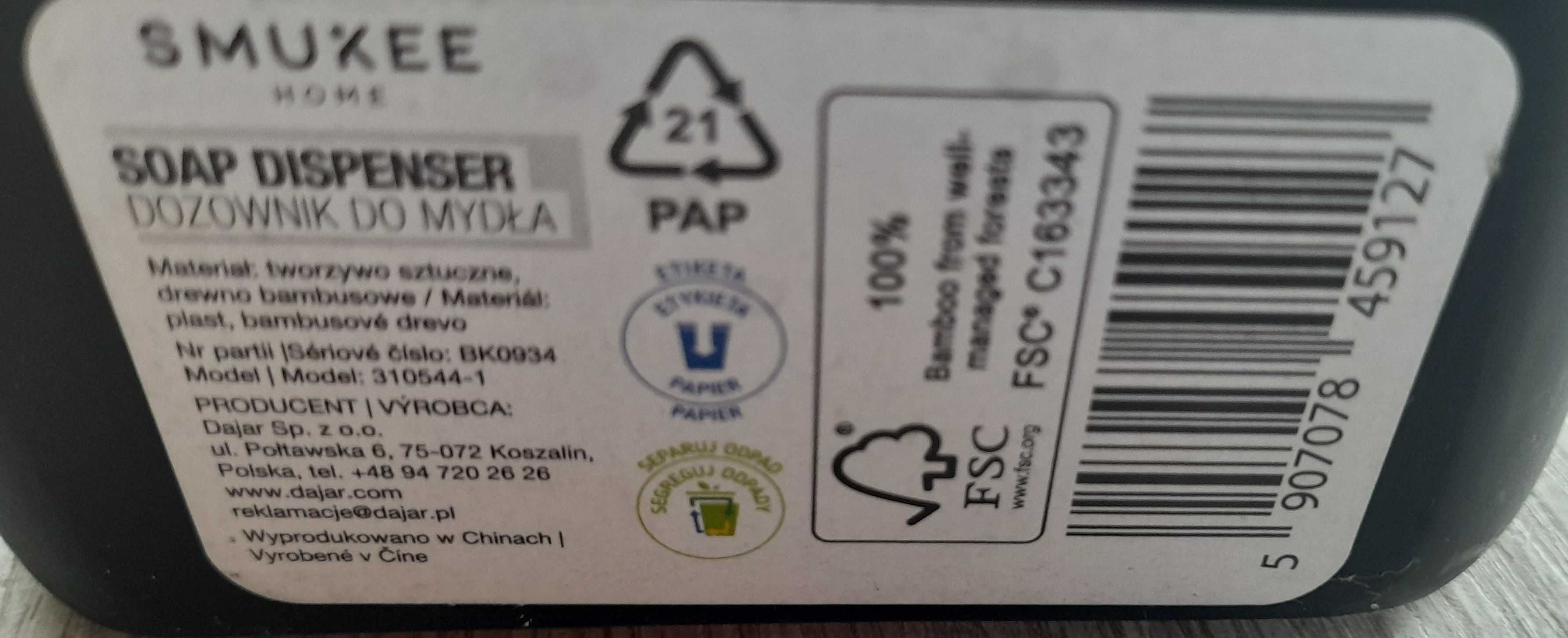Dozownik do mydła w płynie Smukee kolor czarny bambus