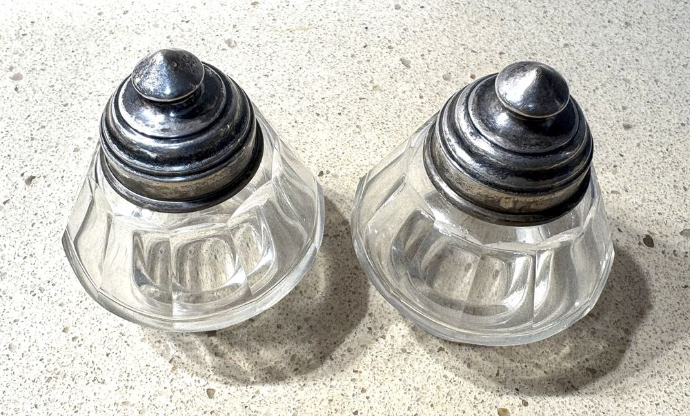 Par de antigos tinteiros em cristal com prata contrastada