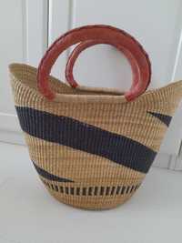 Koszyk torebka damska z trawy morskiej ze skorzanymi rączkami