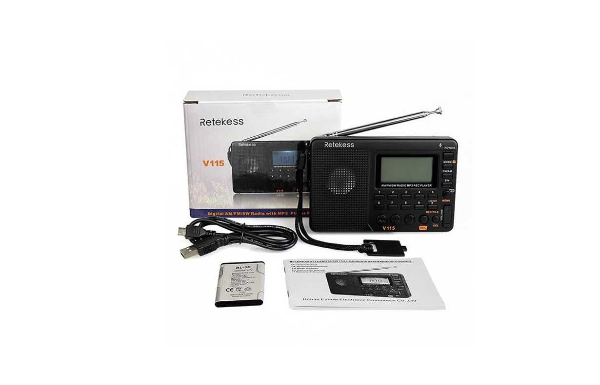Радіоприймач Retekess V115 FM/AM/SW MP3 плеер диктофон гучний з басом