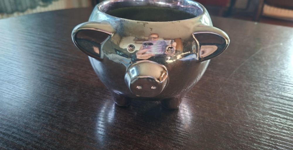 Oslonka na doniczke w kształcie swinki.