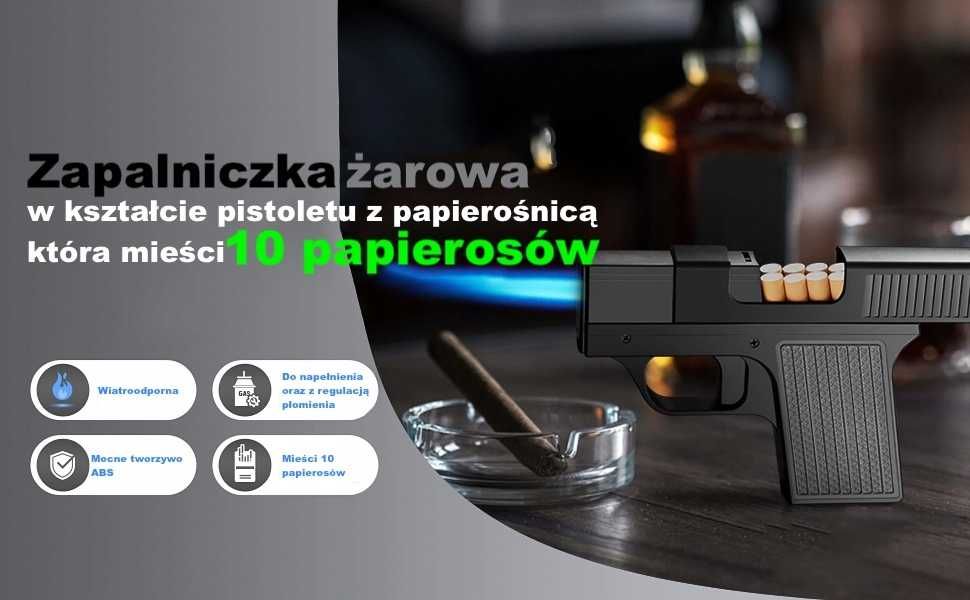 Papierośnica 10 Papierosów Zapalniczka Pistolet Prezent