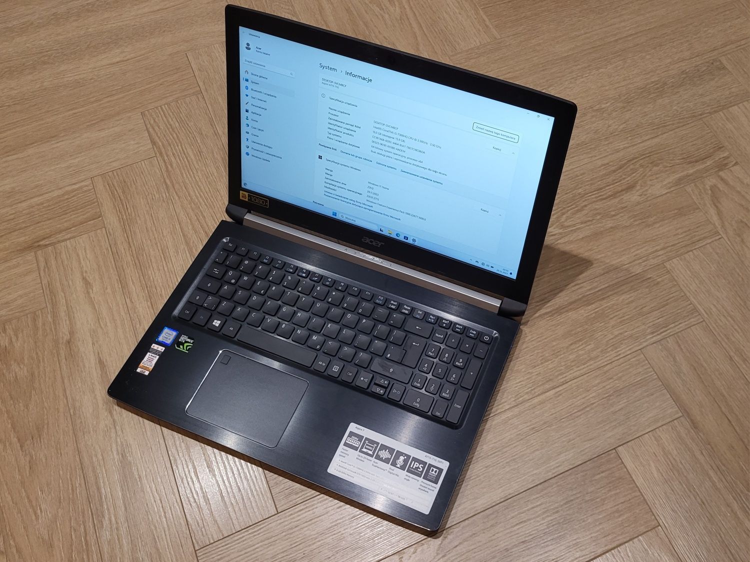 Lapto Acer GAMINGOWY  i5-7300Hq 16Gb 500Gb SSD Gtx1050 2Gb Win 11