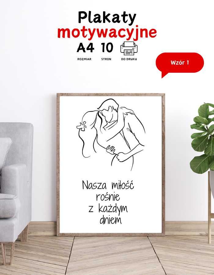 Plakaty na Walentynki, Rocznice Ślubu, Urodziny Line ART A4 do druku