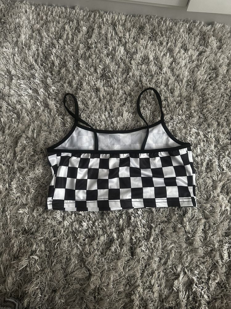 Crop top w szachownicę z bawełny