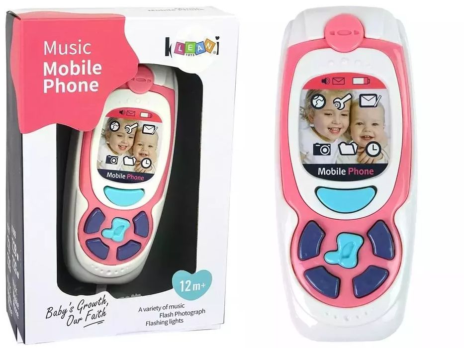 Edukacyjny telefon komórkowy różowy z dżwiękiem. Leantoys