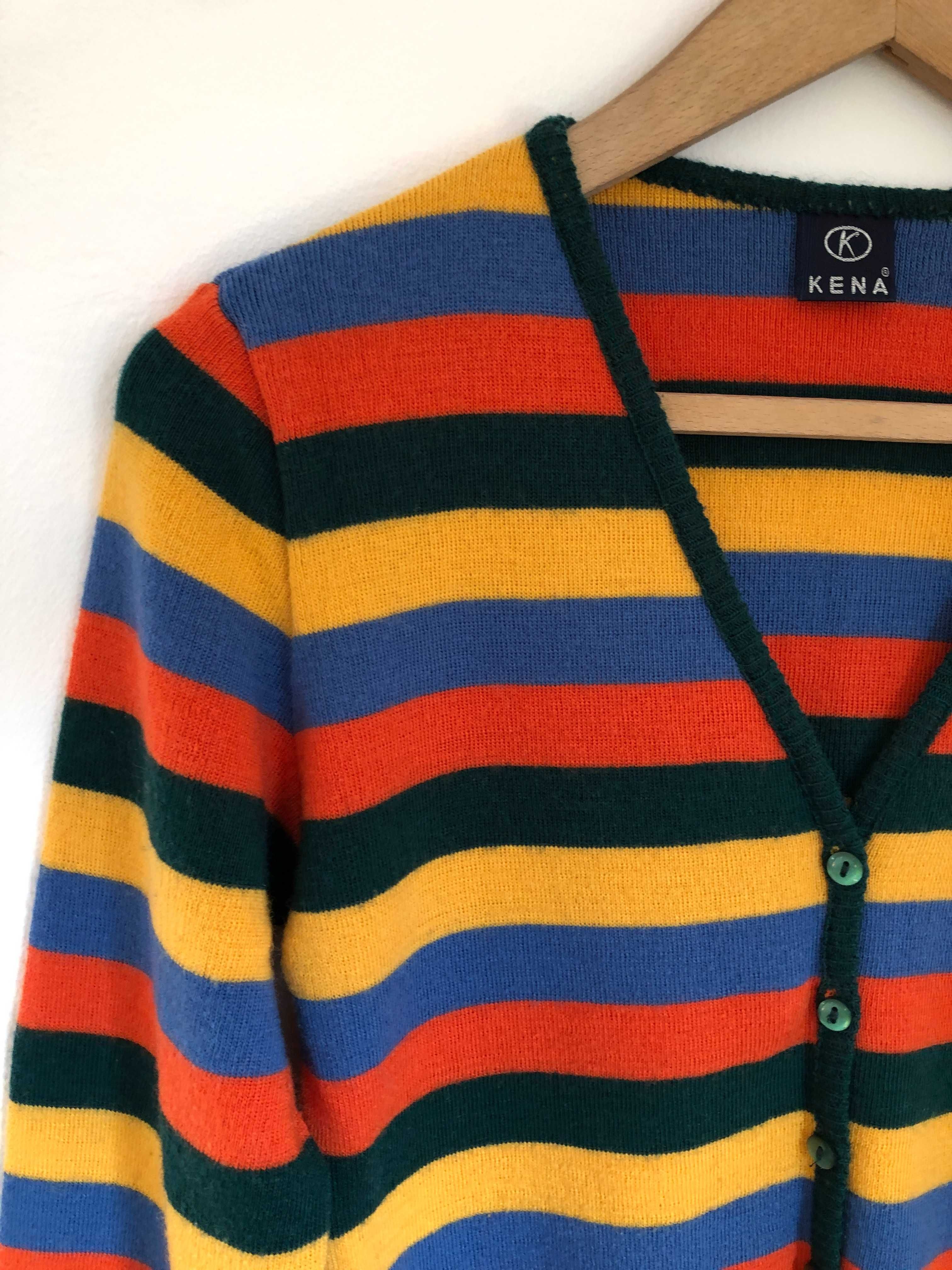 Sweter zapinany na guziki Kena S / M paski vintage wełna retro