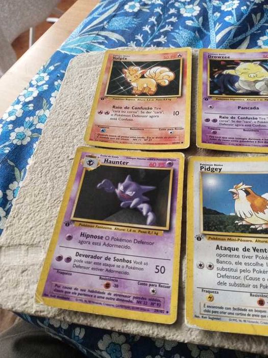 Cartas Pokémon Primeira Edição vulpix, Poliwag, Haunter, sandshrew