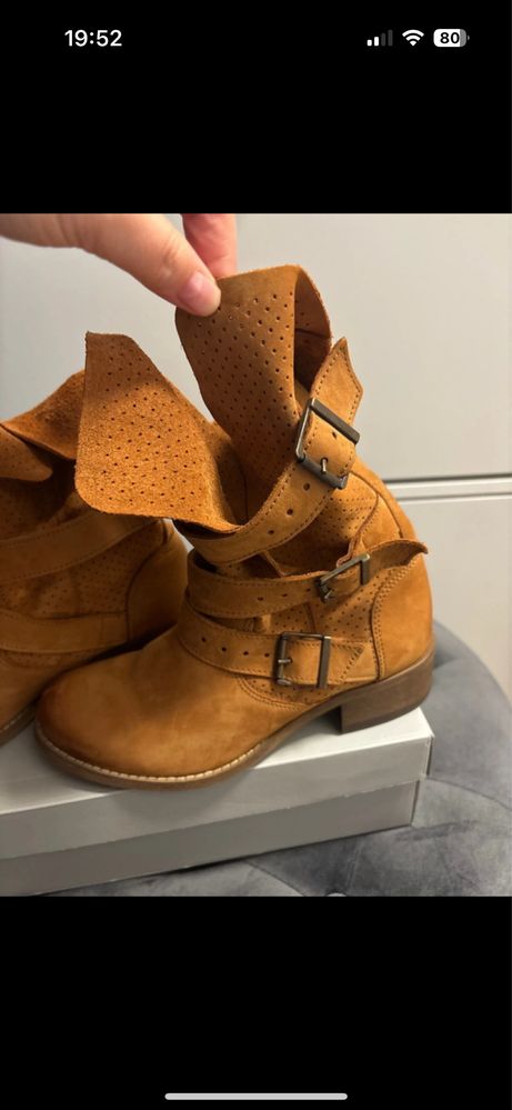 Wojas buty skórzane, botki zamsz,niwe, r.37