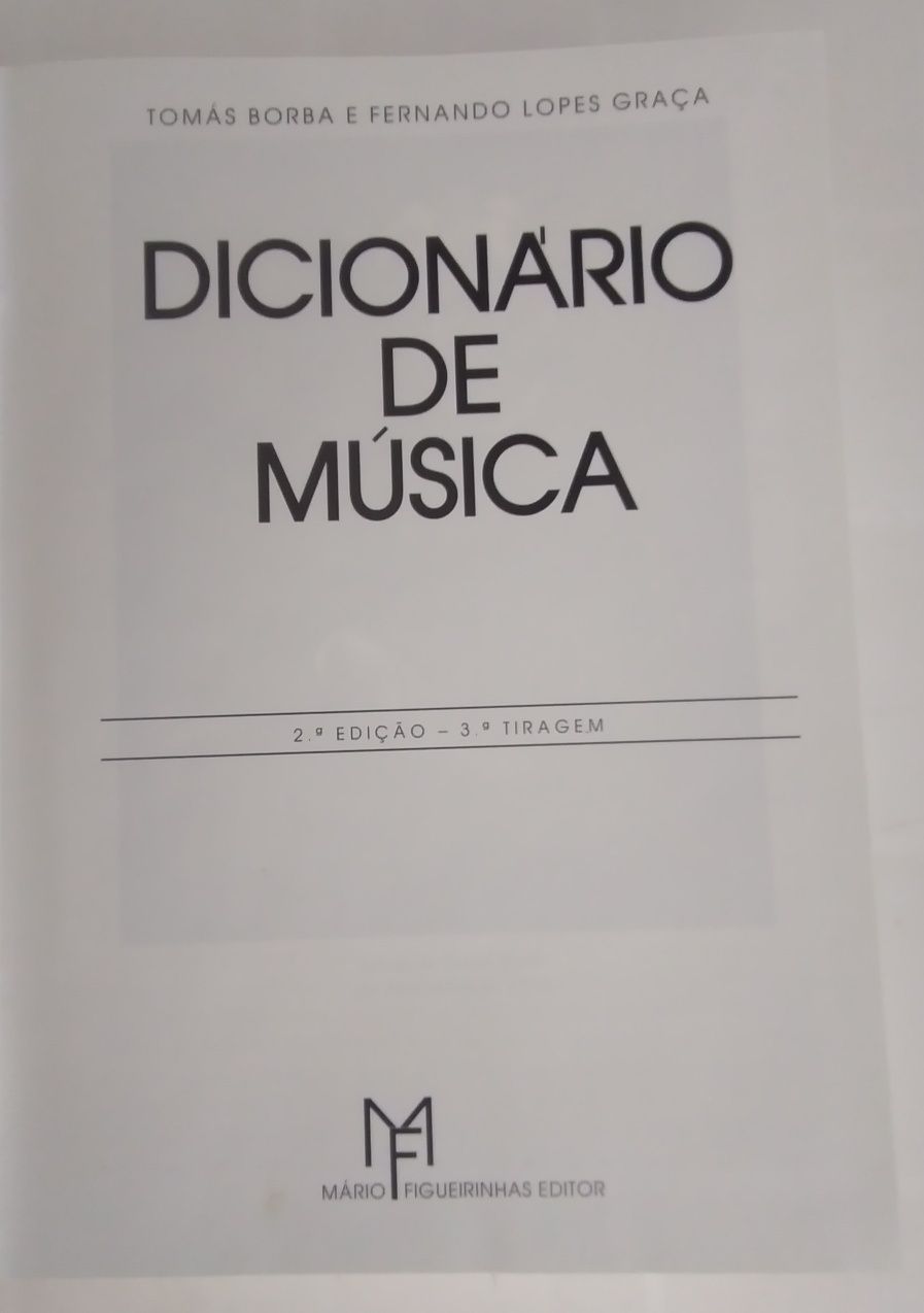 Dicionário de música em 2 tomos - Tomás Borba e Fernando Lopes Graça