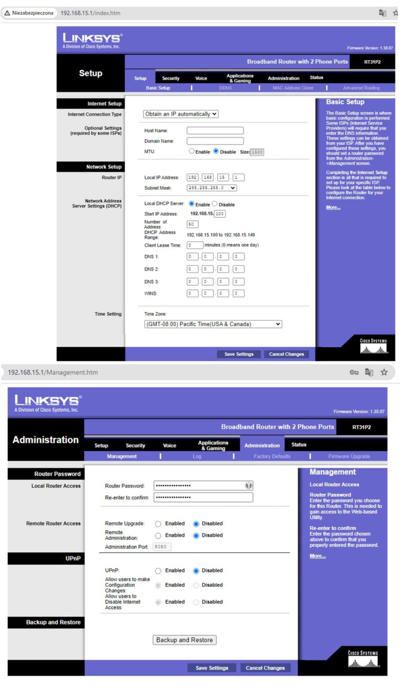 VOIP bramka z routerem LINKSYS RT31-P2 na 2 telefony 3xLAN 2xRJ11