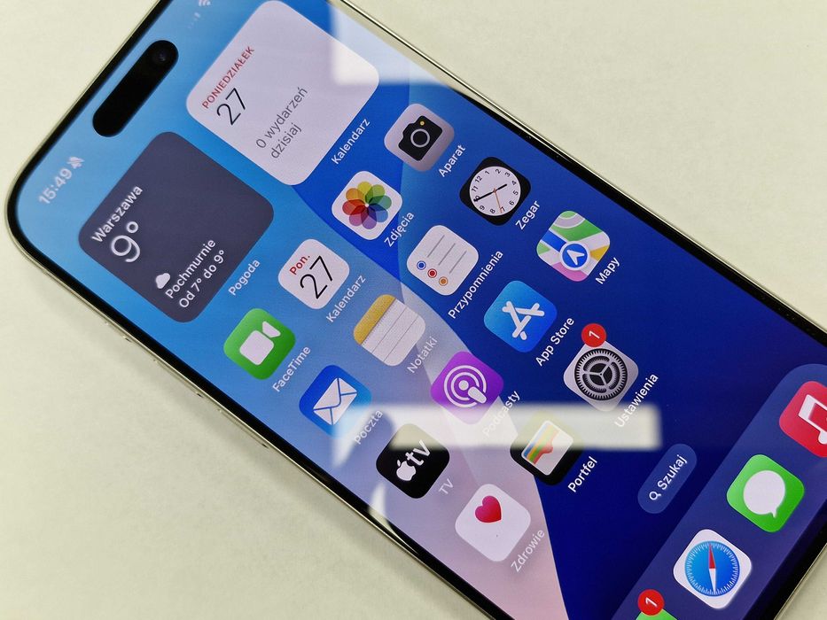 Iphone 15 PRO 128GB/ White Titanium/ 90%/ Grade A/ + ładowarka