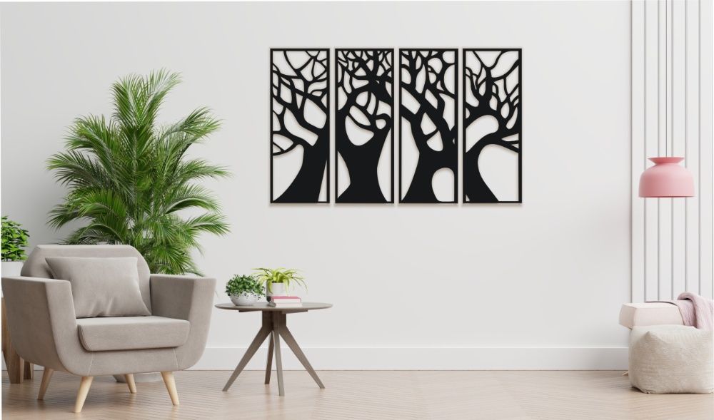 4 x obraz drzewa czarne 68x26 obraz 3D, drewno