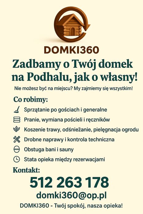 DOMKI360 sprzątanie i obsługa domkow wypoczynkowych