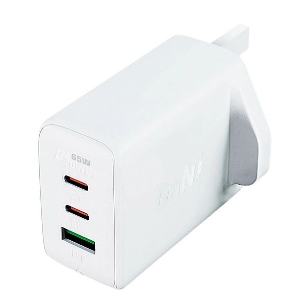 Acefast ładowarka GaN 65W 3 porty (1xUSB, 2xUSB C PD) wtyczka UK biała