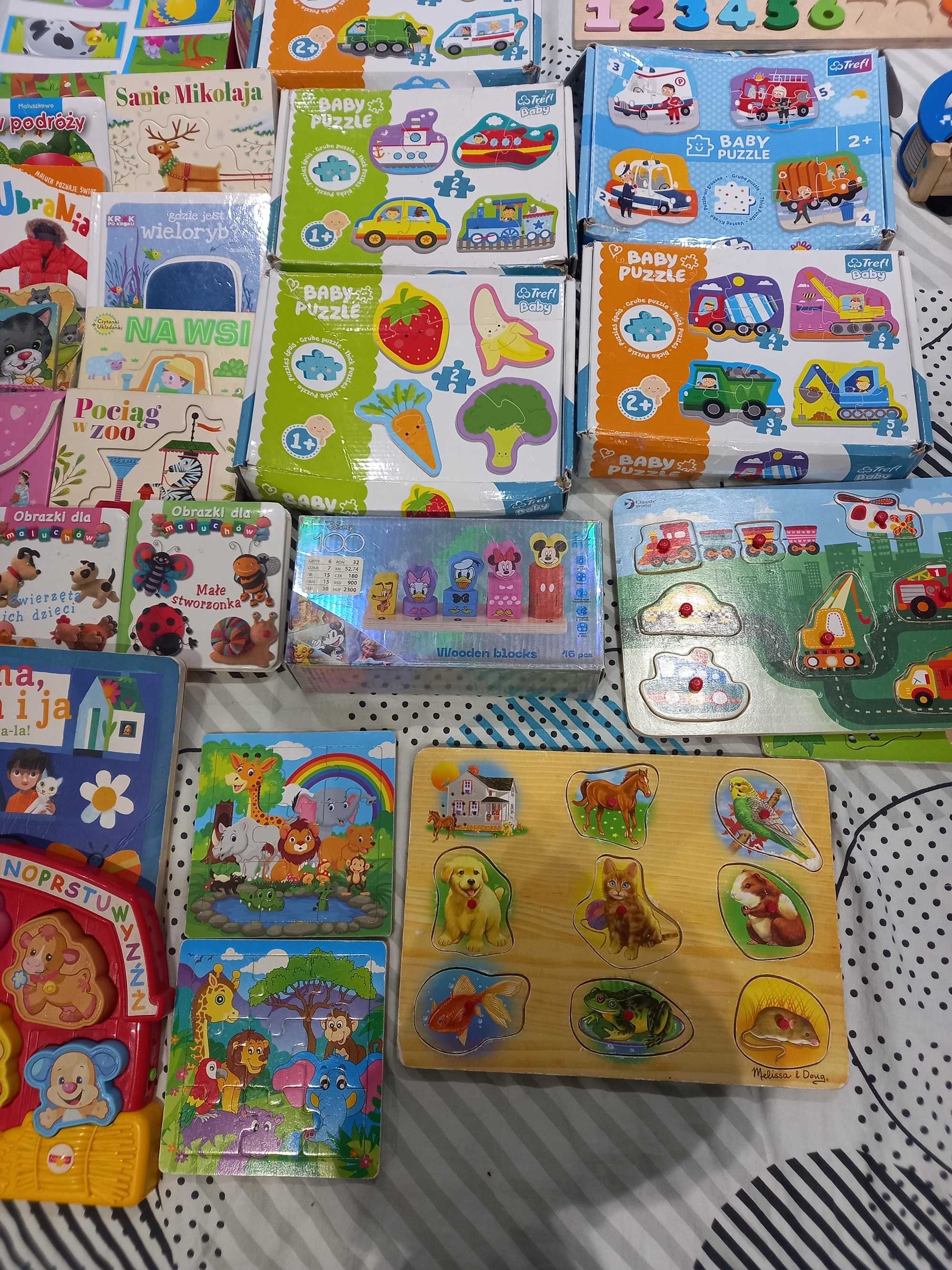 Zabawki zestaw mellisa , trefl, puzzle, pojazdy, książeczki