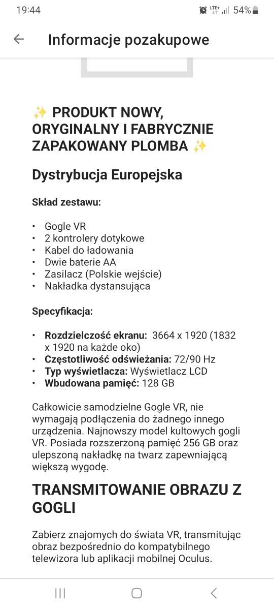 Gogle vr  meta quest 2 128gb