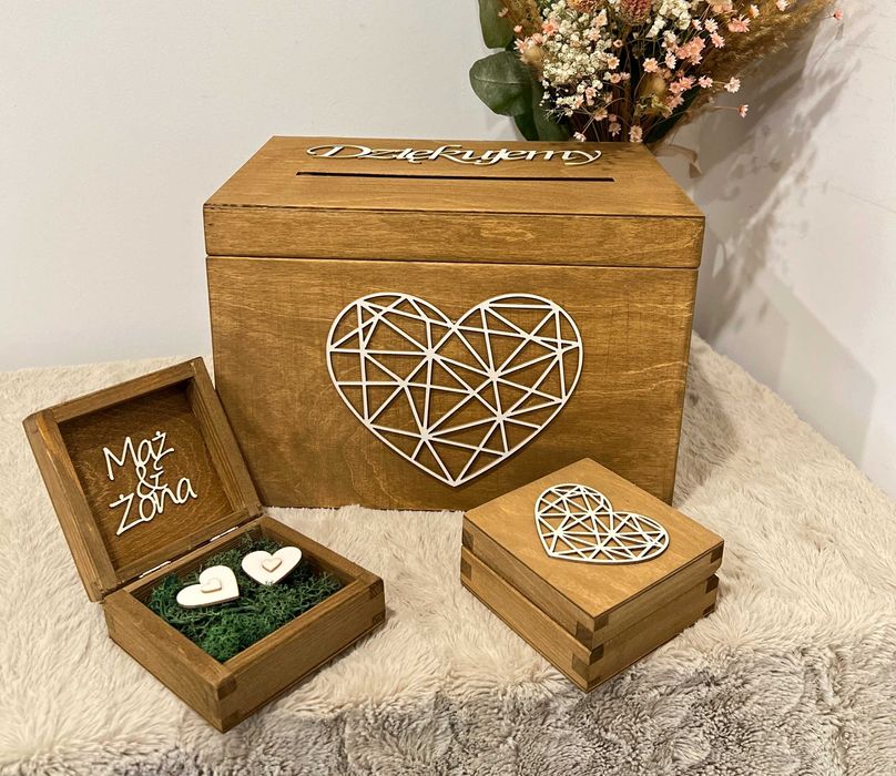 Pudełko Skrzynka na Koperty Ślubne + Szkatułka na Obrączki Dąb 2