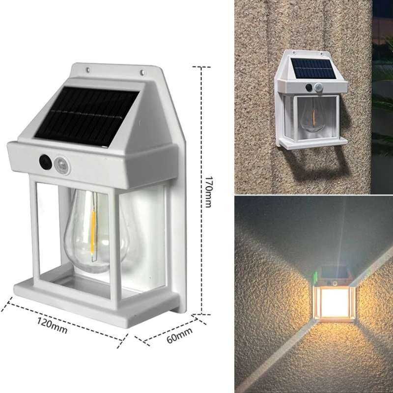 Solarna lampa żarnikiem wolframowym wodoodporna z czujnikiem ruchu.