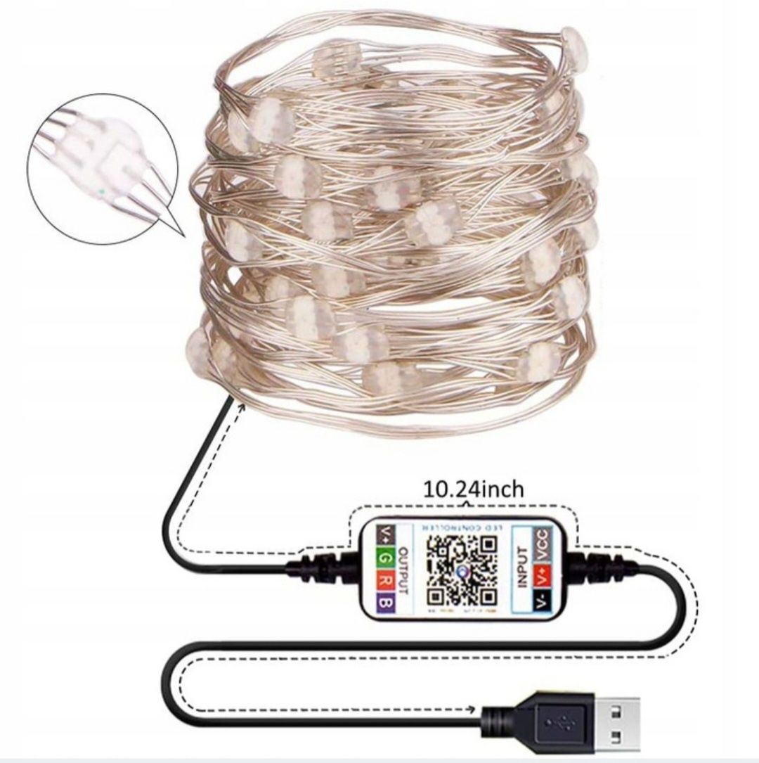 Inteligentne lampki choinkowe 100 LED Multikolor BLUETOOTH USB