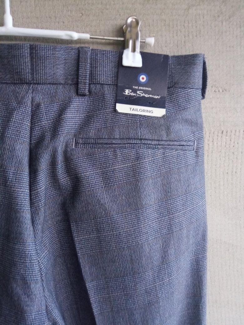 Nowe spodnie eleganckie garniturowe Ben Sherman krata kratka 32 M