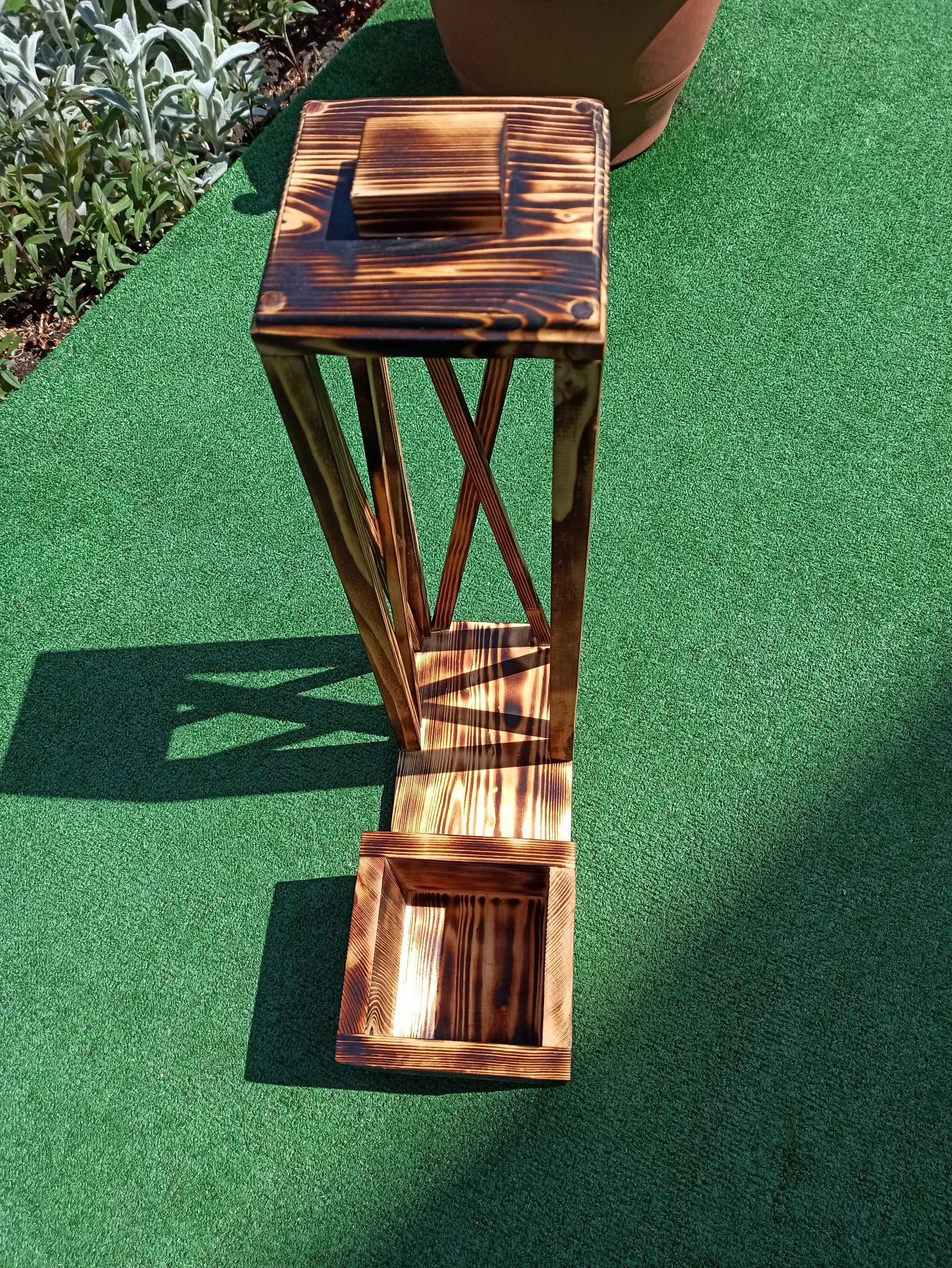 Lampion drewniany na podstawie z donicą, wysokość 56cm