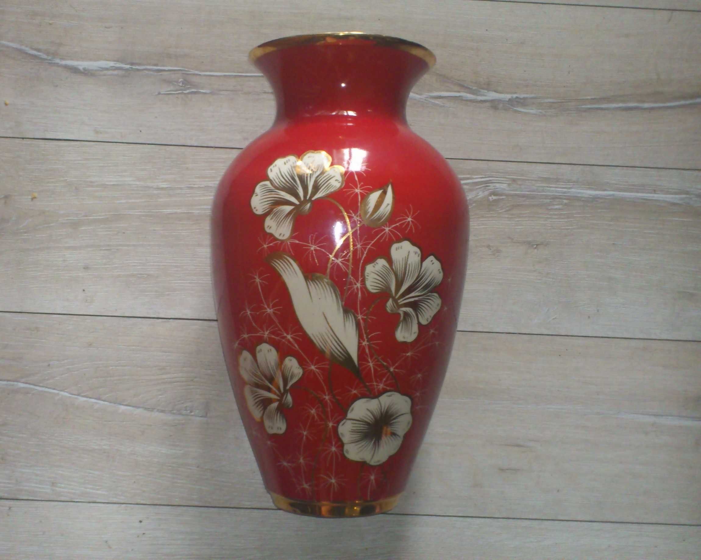 Bardzo duży wazon porcelana Chodzież 43 cm czerwony złocenia