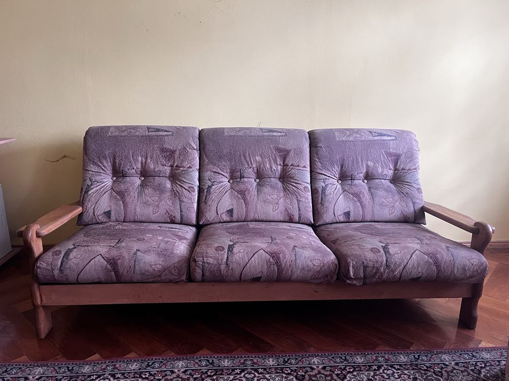 Zestaw wypoczynkowy, sofa, dwa fotele, rustykalny, vintage