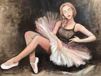 Baletnica balerina 70x50 cm obraz olejny na płótnie malowany n prezent