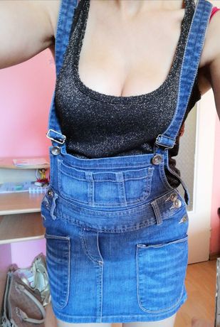 Okazja Jeansowa spódnica na szelkach rozmiar S M Wyprzedaż letnia