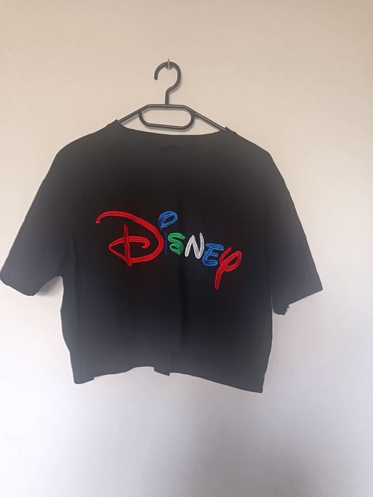 Koszulka czarna bawełniana Disney crop top oversize M