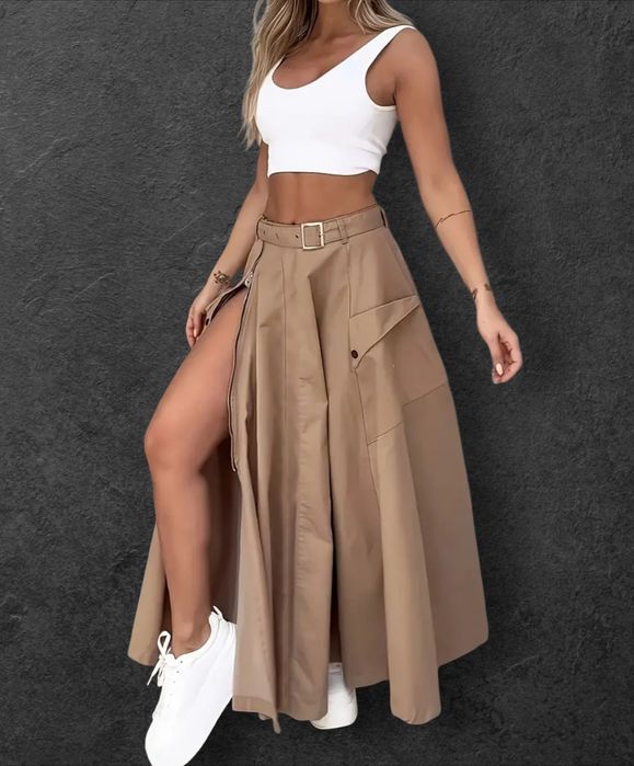 Długa spódnica zapinana na zamek r.44