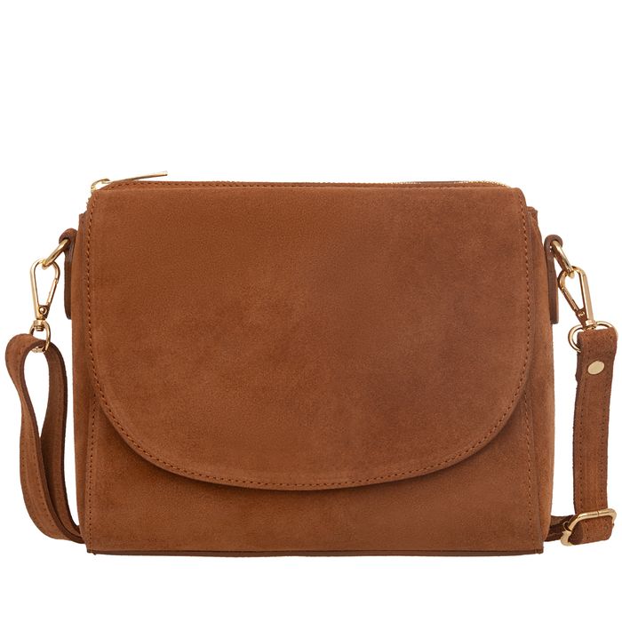 VERA PELLE torebka damska zamszowa listonoszka z paskiem V693 camel