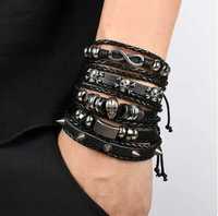 Набор из 5 кожаных браслетов в стиле рок хэви-метал для мужчин женщин