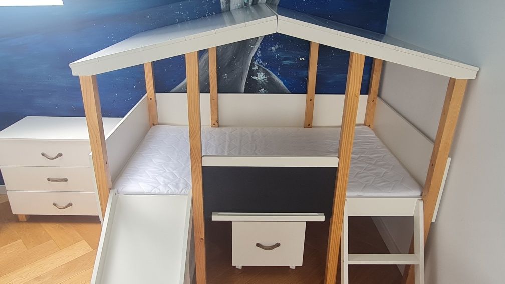 Zestaw mebli dziecięcych wallenfels łóżko domek ze zjeżdżalną, komody